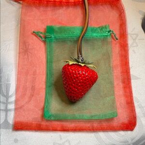 Tory Burch Red Strawberry Keychain/Card Holder Charm